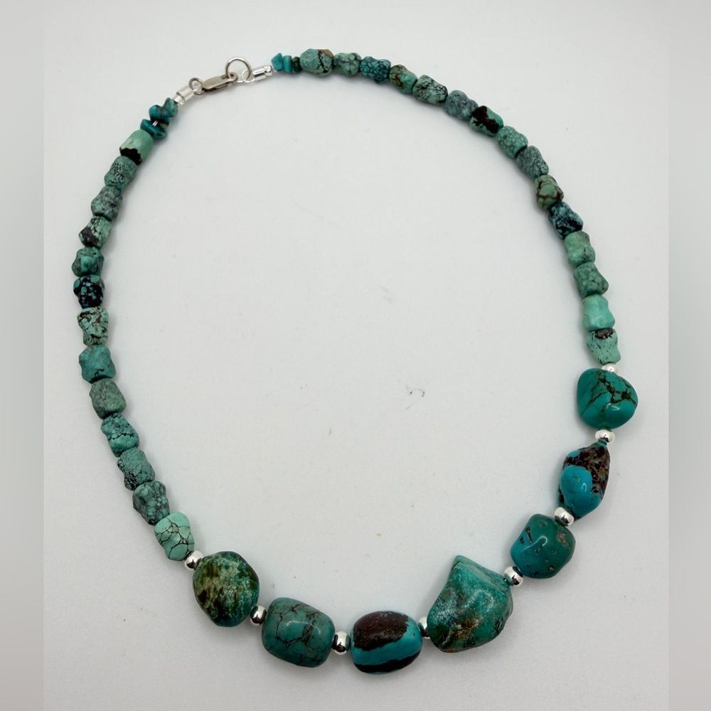 16" Solid Turquoise necklace with sterling silver accent beads and clasp!